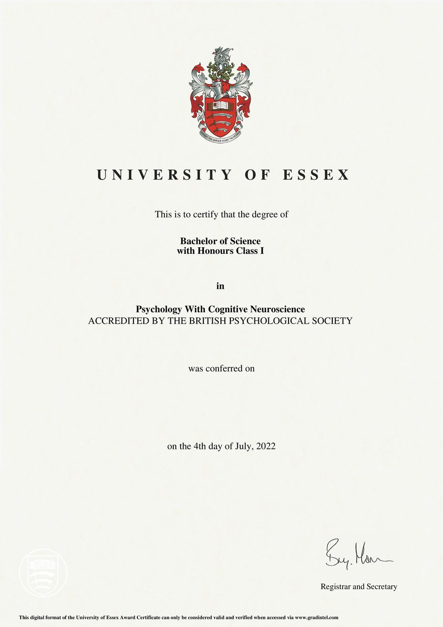 Sample Essex University Certificate for legalisation