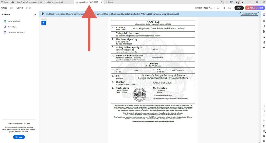 e-apostille certificate in e-apostille file