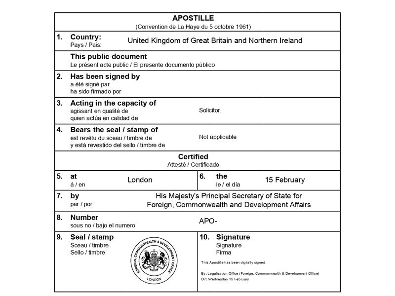 Sample of e-Apostille