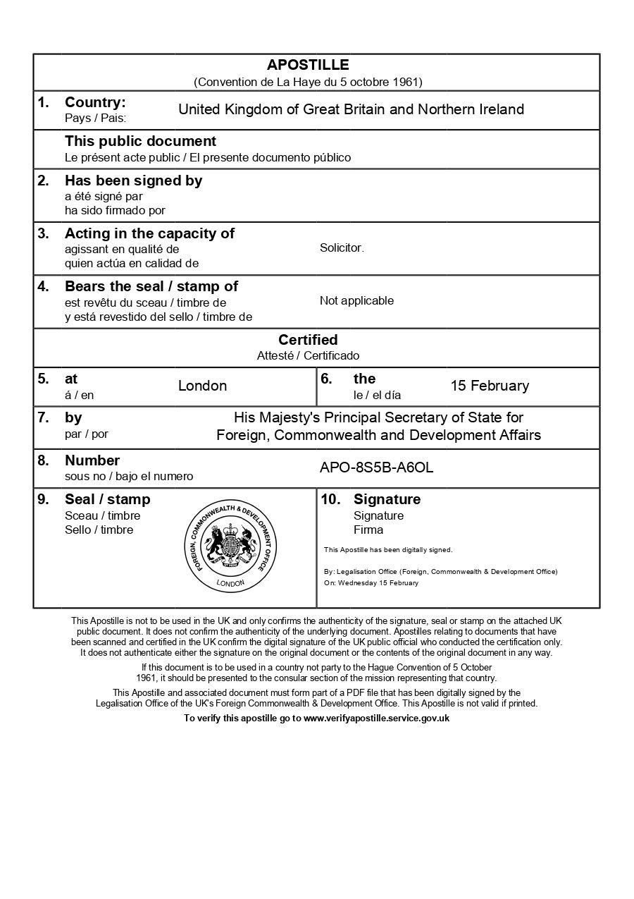 sample e-apostille certificate